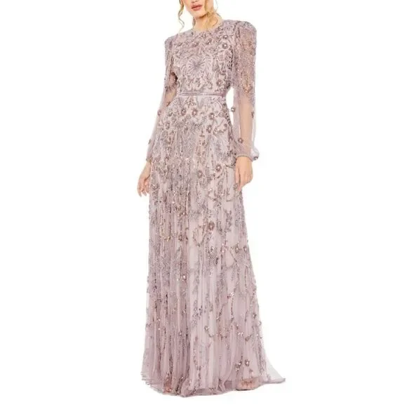 $798 Mac Duggal 93930 Womens Size 14 Pink Purple Long Sleeve Gown Maxi Dress